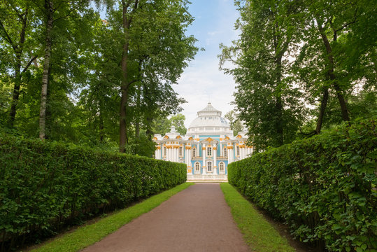 ST.PETERSBURG, RUSSIA - AUGUST 19, 2017: Pavilion Hermitage. Tsarskoye Selo is a former Russian residence of the imperial family and visiting nobility 24 km south from the center of St. Petersburg