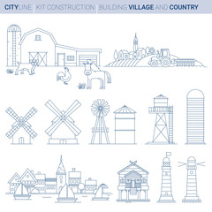 Line Vector Illustration Set. Farm, Sea and Lake elements © pingebat