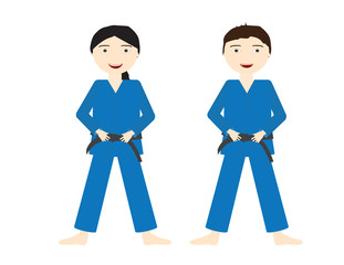 Two kids with Blue Judo uniforms and black belts