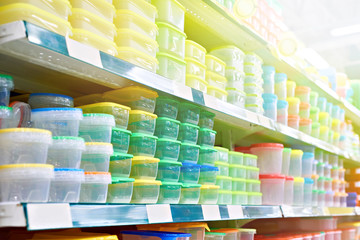 Plastic food boxes in store
