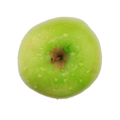Green apple with water drops isolated on white background