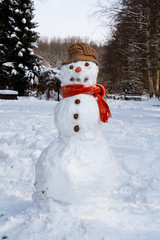 Schneemann im Winter bei Eis und Schnee