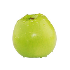 Green apple with water drops isolated on white background