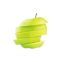 Sliced green apple isolated on white background