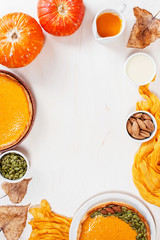 Background with fresh homemade pumpkin pies