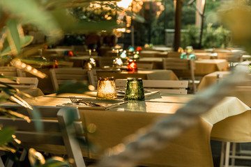 Restaurant, sunset, dinner, romantic, glass