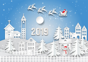 Fototapeta na wymiar Winter season with snowflake, Vector illustration of Merry Christmas, paper art design in the Gift Box