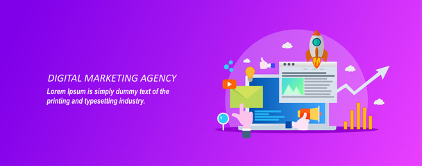 Concept for digital marketing agency on a violet background