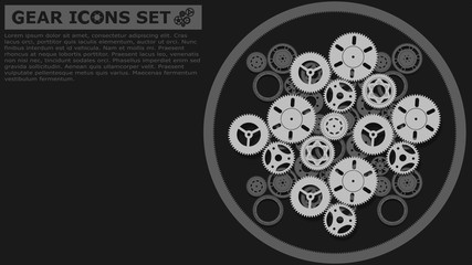 Simple flat style icons vector illustration. Gears background.