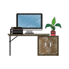 Office with computer and elements vector illustration graphic design