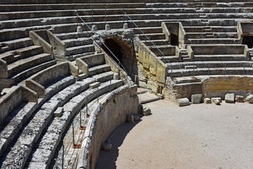 Italy, Lecce, view and details of the ruins of the amphitheater roman