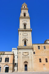 Fototapeta na wymiar Italy, Lecce, Duomo square, in Baroque style, bell tower, view and architectural details.