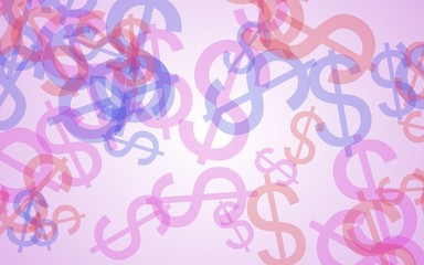 Multicolored translucent dollar signs on white background. Red tones. 3D illustration