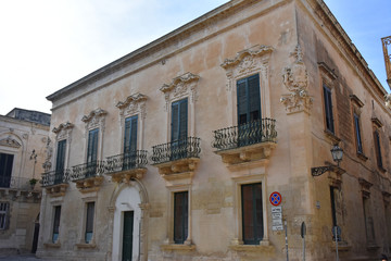 Italy, Lecce, ancient buildings and streets of the old town, views and details, doors, windows and...