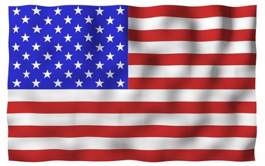 Waving flag of the United States of America. Stars and Stripes. State symbol of the USA. 3D illustration