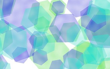 Multicolored translucent hexagons on white background. Green tones. 3D illustration