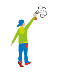 young man graffiti style with spray bottle