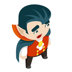 Isometric vampire boy costume halloween children masquerade party kid character flat design vector illustration