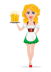 Oktoberfest, beer festival. Sexy redhead girl