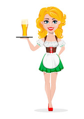 Oktoberfest, beer festival. Sexy redhead girl