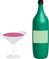 Cocktailglass with green bottle