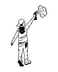 young man graffiti style with spray bottle