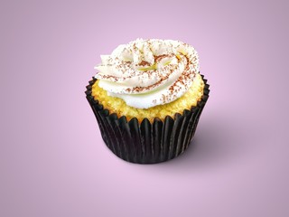 Delicious cupcake isolated on purple background, closeup         