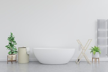 Naklejka na ściany i meble Modern bathroom interior on empty white wall background, 3D rendering
