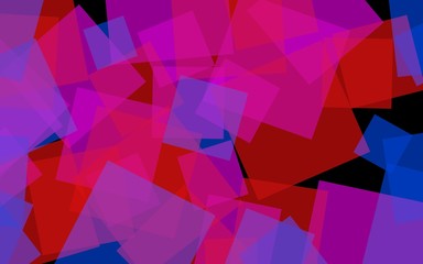 Multicolored translucent squares on dark background. Red tones. 3D illustration