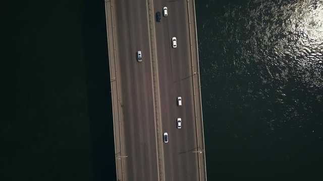 Top view bridge over the river Yenisei Krasnoyasrk Russia drone footage