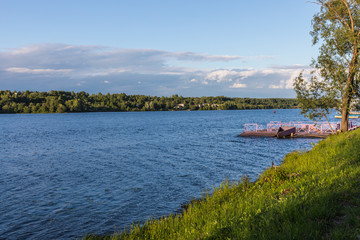 embankment of the Volga River in the town of Plyos, one of the main tourist centers of the Ivanovo region, Russia.