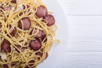 Pasta spaghetti with sausages