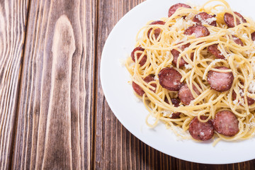 Pasta spaghetti with sausages