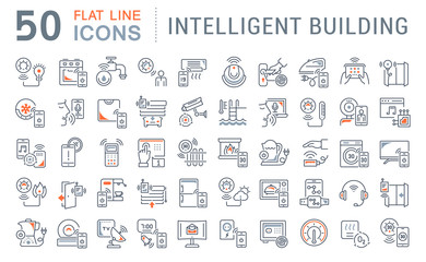 Set Vector Line Icons of Intelligent Building.