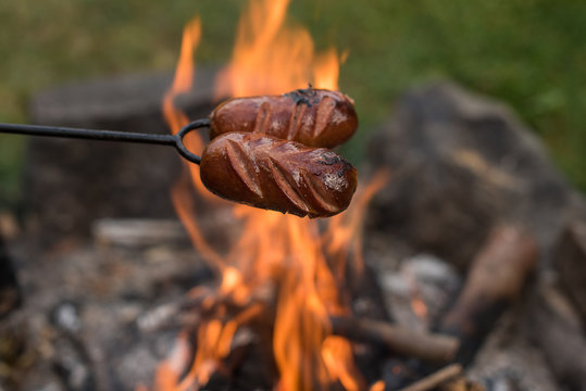 grilled spekacky sausage over open fire