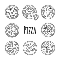 Line icons pizza set vector illustration on white