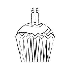 happy birthday cupcake with candles celebration vector illustration hand drawing