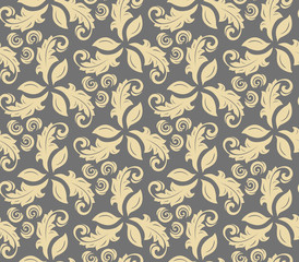 Floral golden ornament. Seamless abstract classic background with flowers. Pattern with repeating elements