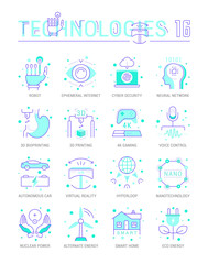 Set Vector Line Flat Icons of Future Technologies