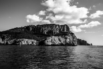 Black and white picture of the lighthouse of Capri, Island of the Gulf of Naples, Part of the...