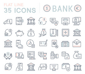 Set Vector Line Icons of Bank.