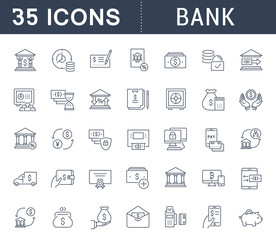 Set Vector Line Icons of Bank.