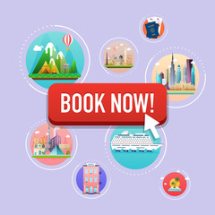 Travel around the World. Vacation booking.  Flat design modern vector illustration concept.