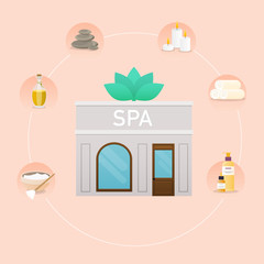 Spa and wellness infographic set. Natural cosmetics and health icon. Flat design style modern vector illustration concept.