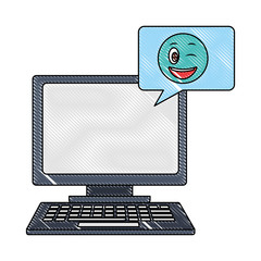 computer emoji speech bubble chat vector illustration drawing color