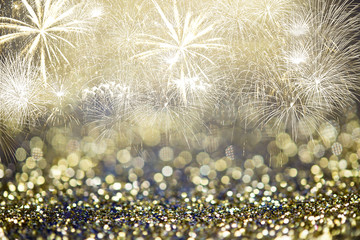 Bokeh and Fireworks Background in New Year festival with copy space for Greeting cards