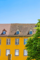 View on the historic architecture in Freiburg im Breisgau, Germany on a sunny day.