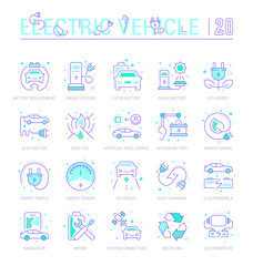 Set Line Icons of Electric Vehicle.