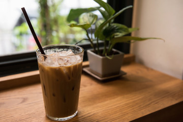 ice Latte coffee near window