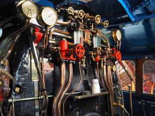 Fototapeta premium Inside cab London and North Eastern Railway record breaking steam locomotive Mallard A4 Pacific class 4468